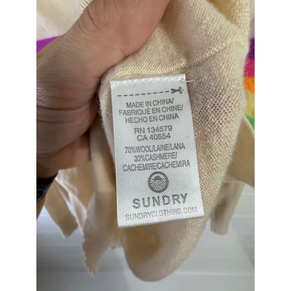 Sundry Womens Wool Cashmere Rainbow Stripe Scallop Trim Sweater Cream Size 0 - Picture 4 of 7
